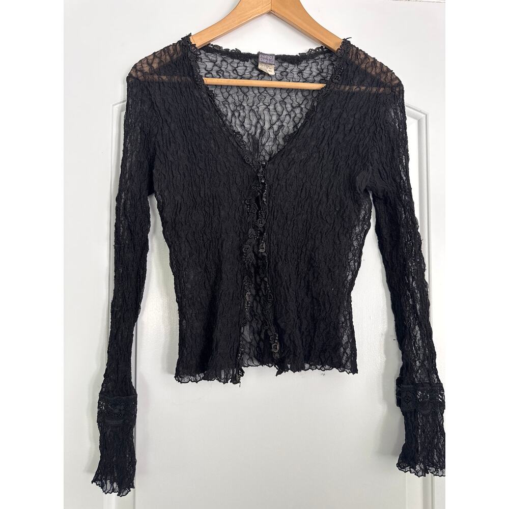 Hanky Panky Black Lace See Through Long Sleeve Top Size Medium